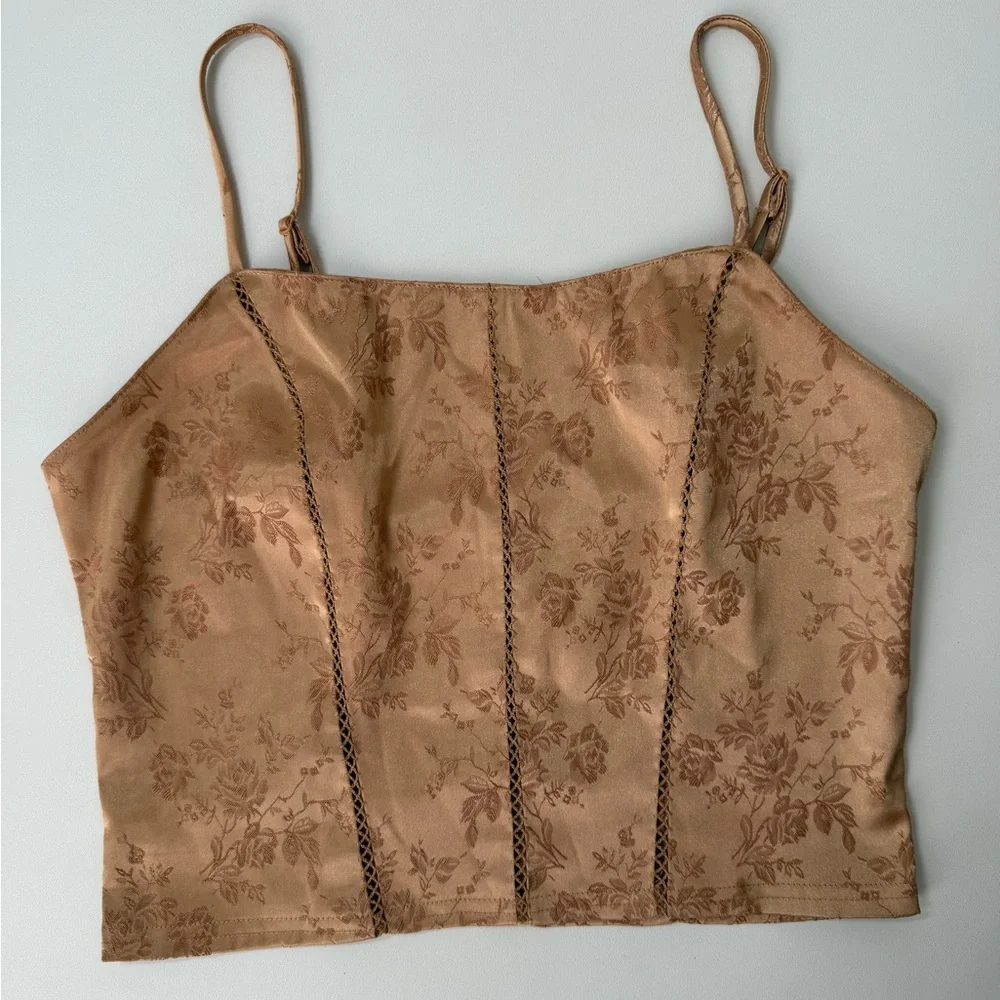 Vintage Victoria’s Secret Floral Tan satin Top - Picture 1 of 4